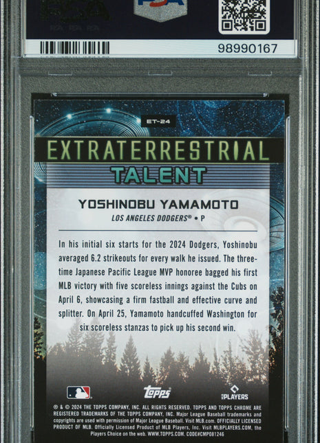 2024 Topps Chrome Cosmic Extraterrestrial Talent Yoshinobu Yamamoto #ET24 PSA 8