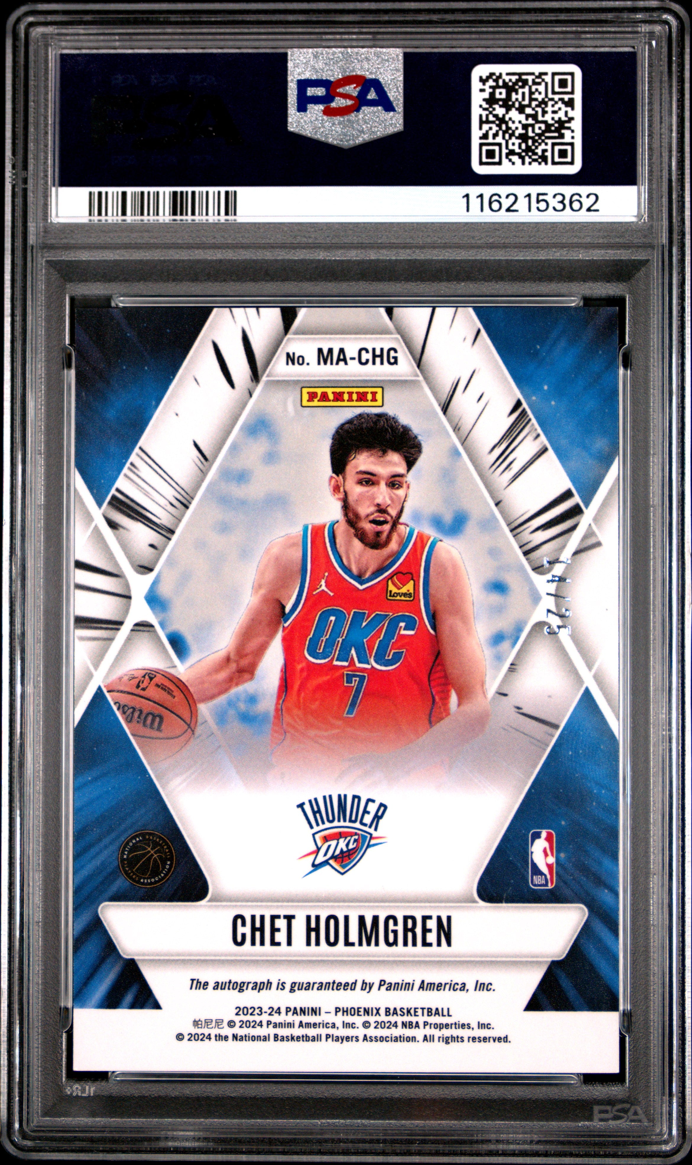 2023 Panini Phoenix Mythical Autographs Chet Holmgren Red Intl #MACHG PSA 9
