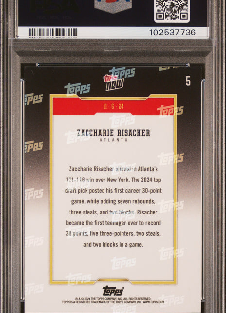 2024 Topps Now Zacchire Risacher Rookie Blue /99 PSA 9 2024 Topps Now Zaccharie Risacher Blue #5 PSA 9