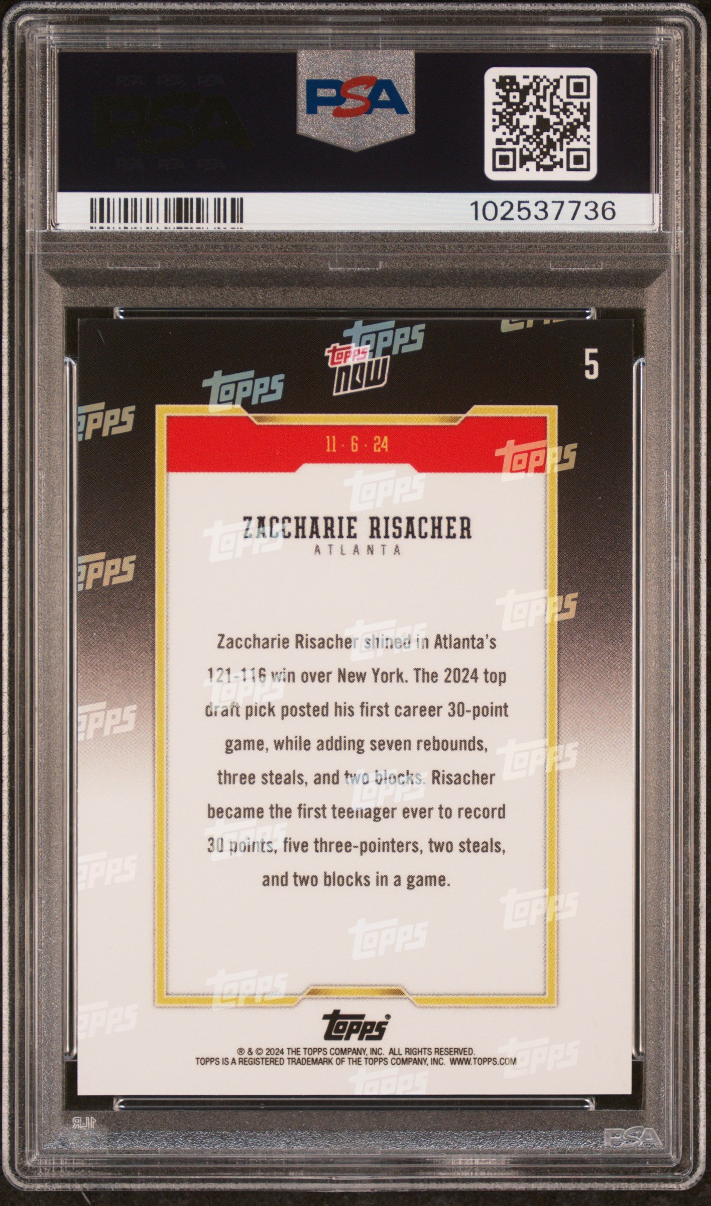 2024 Topps Now Zacchire Risacher Rookie Blue /99 PSA 9 2024 Topps Now Zaccharie Risacher Blue #5 PSA 9
