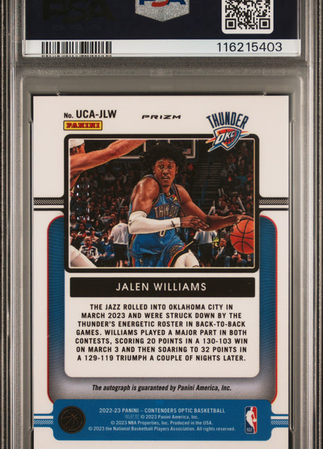 2022 Panini Contenders Optic Up And Coming Autographs Jalen Williams Blue #UCAJLW PSA 9
