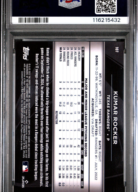 2025 Topps Chrome Black Kumar Rocker Refractor #107 113/199 PSA 10