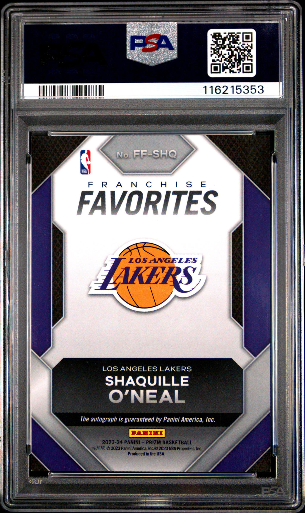 2023 Panini Prizm Franchise Favorites Signatures Shaquille O'Neal #FFSHQ PSA 9