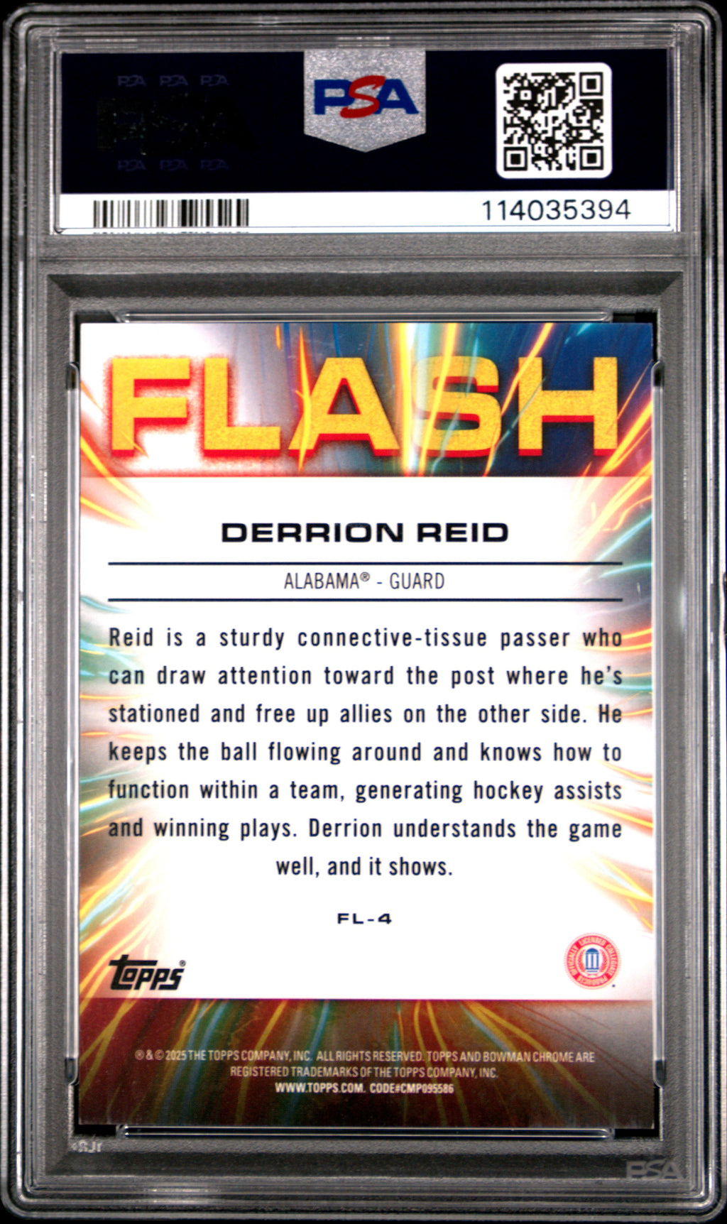 2024 Bowman Chrome University Flash Derrion Reid B&W Stealth Ref #FL4 15/48 PSA 8