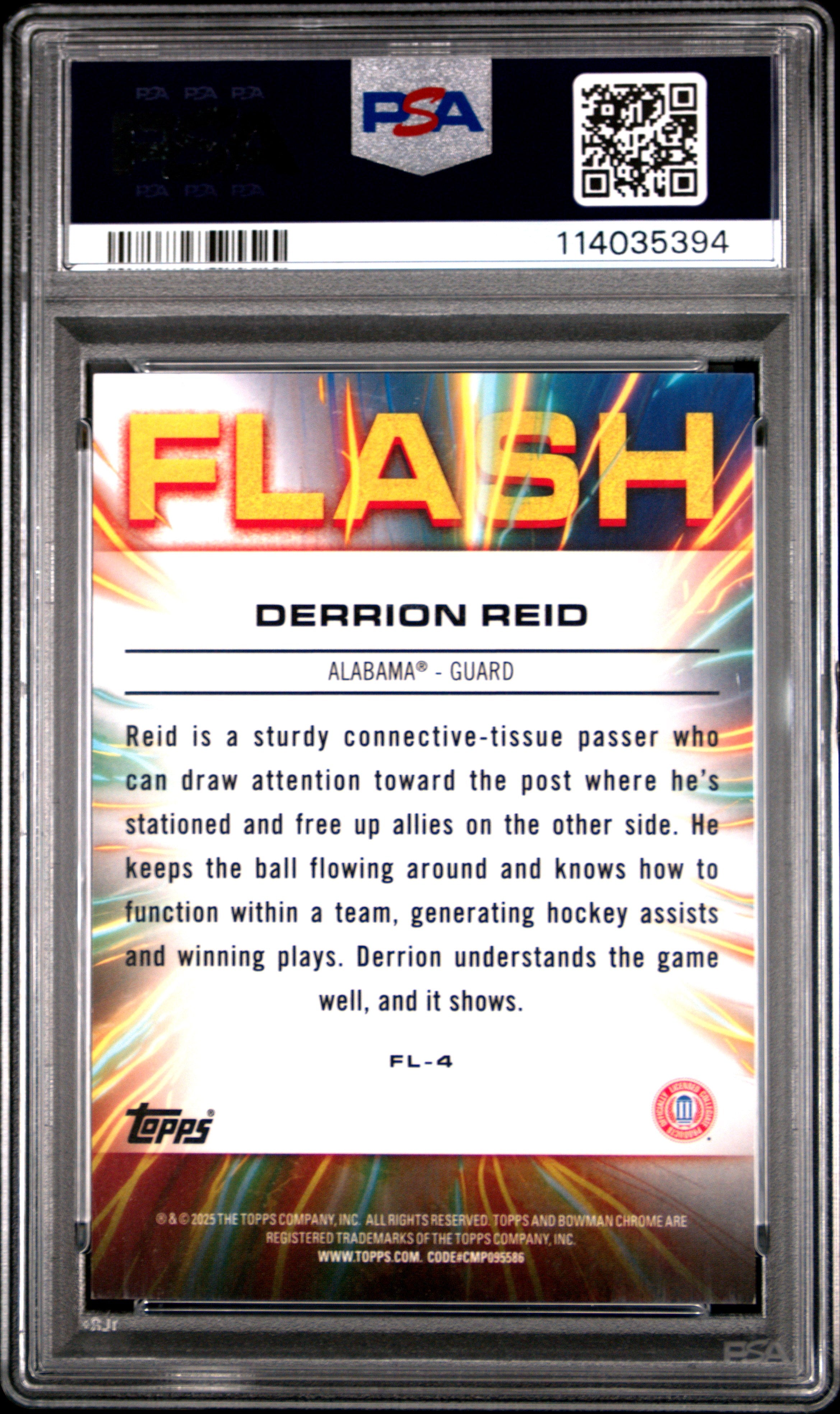 2024 Bowman Chrome University Flash Derrion Reid B&W Stealth Ref #FL4 15/48 PSA 8