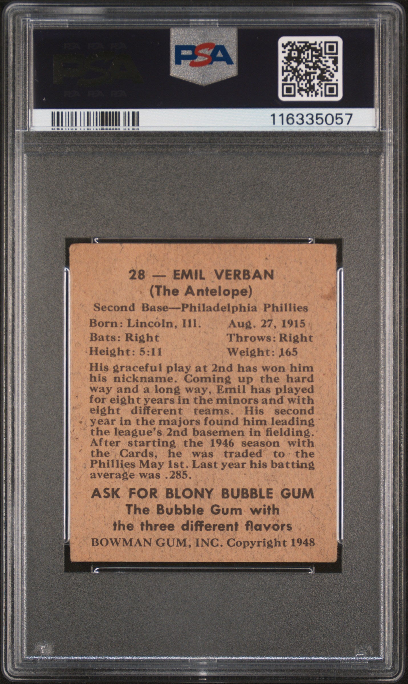 1948 Bowman Emil Verban #28 PSA 4.5