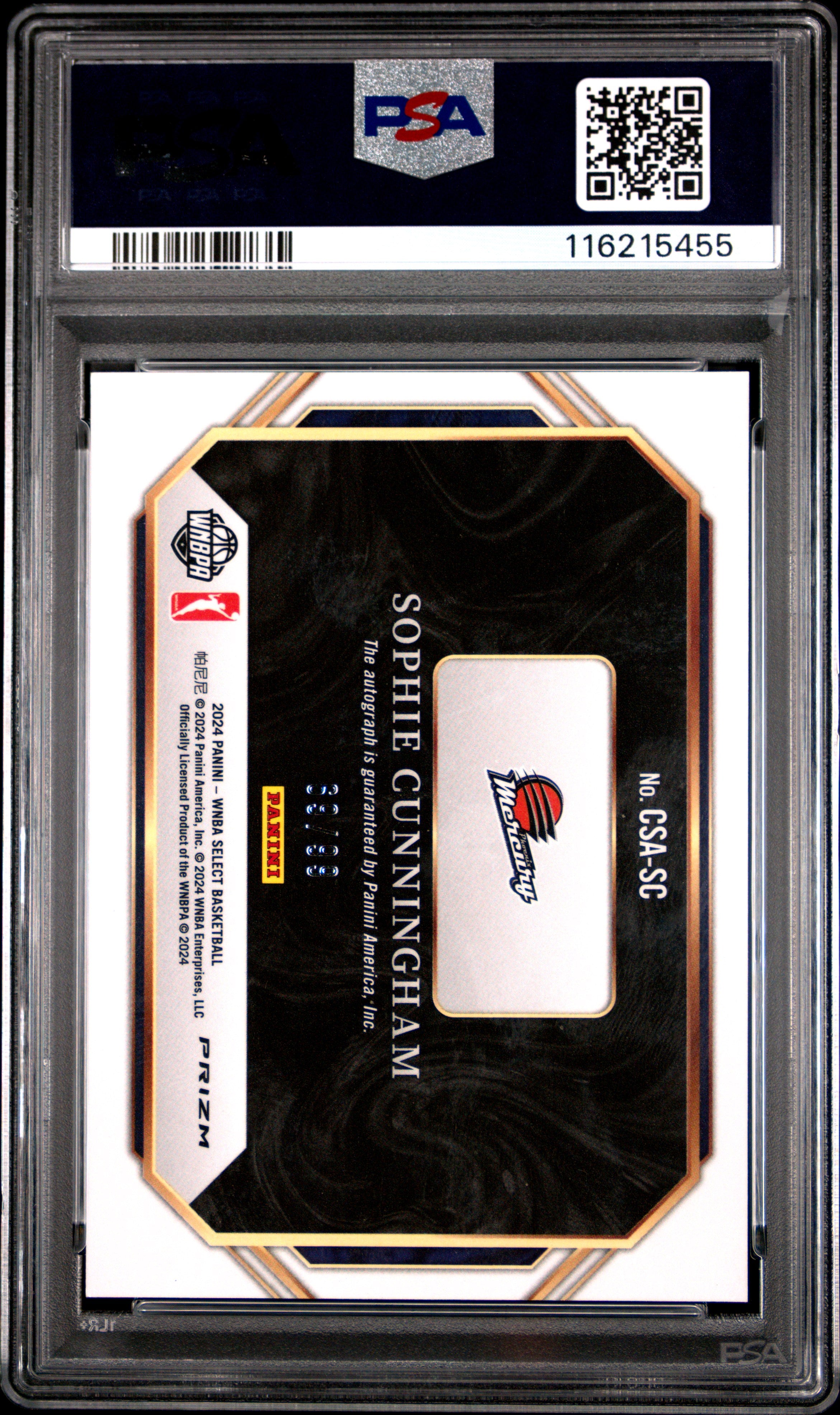 2024 Panini Select WNBA Courtside Action Signatures Sophie Cunningham Crtsd Red Prizm #CSASC PSA 9