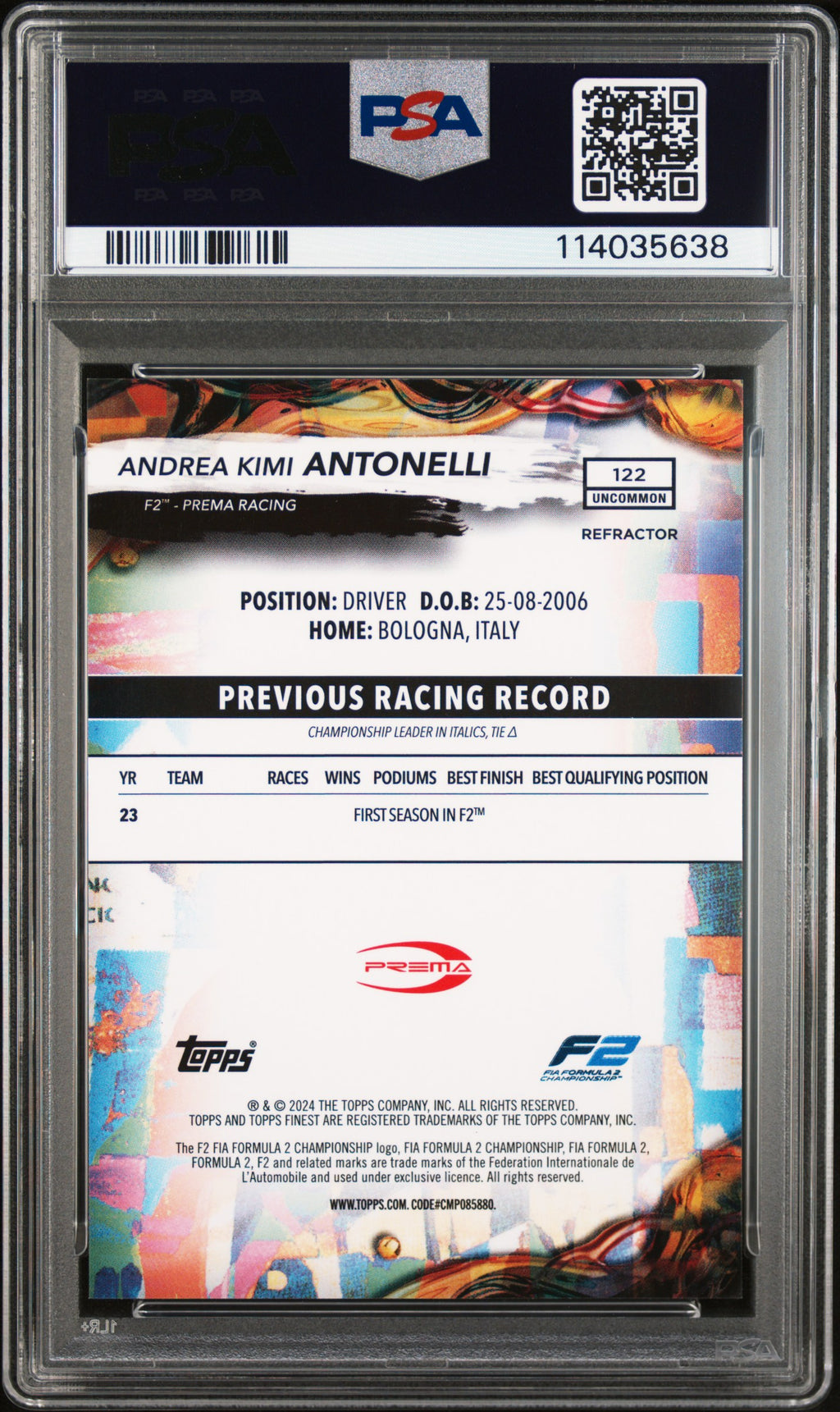 2024 Topps Finest Formula 1 Andrea Kimi Antonelli Refractor #122 PSA 10