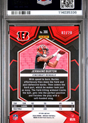 2024 Panini Mosaic Jermaine Burton Pink No Huddle #366 PSA 9