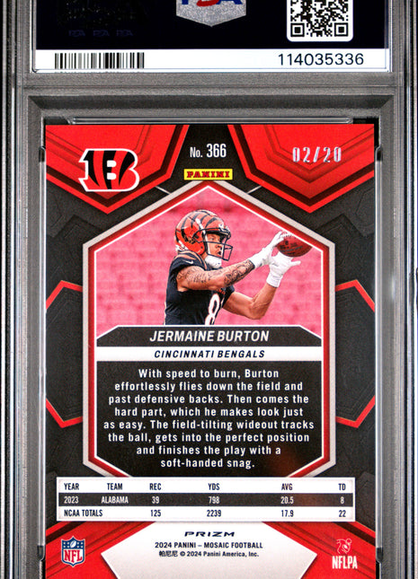 2024 Panini Mosaic Jermaine Burton Pink No Huddle #366 PSA 9