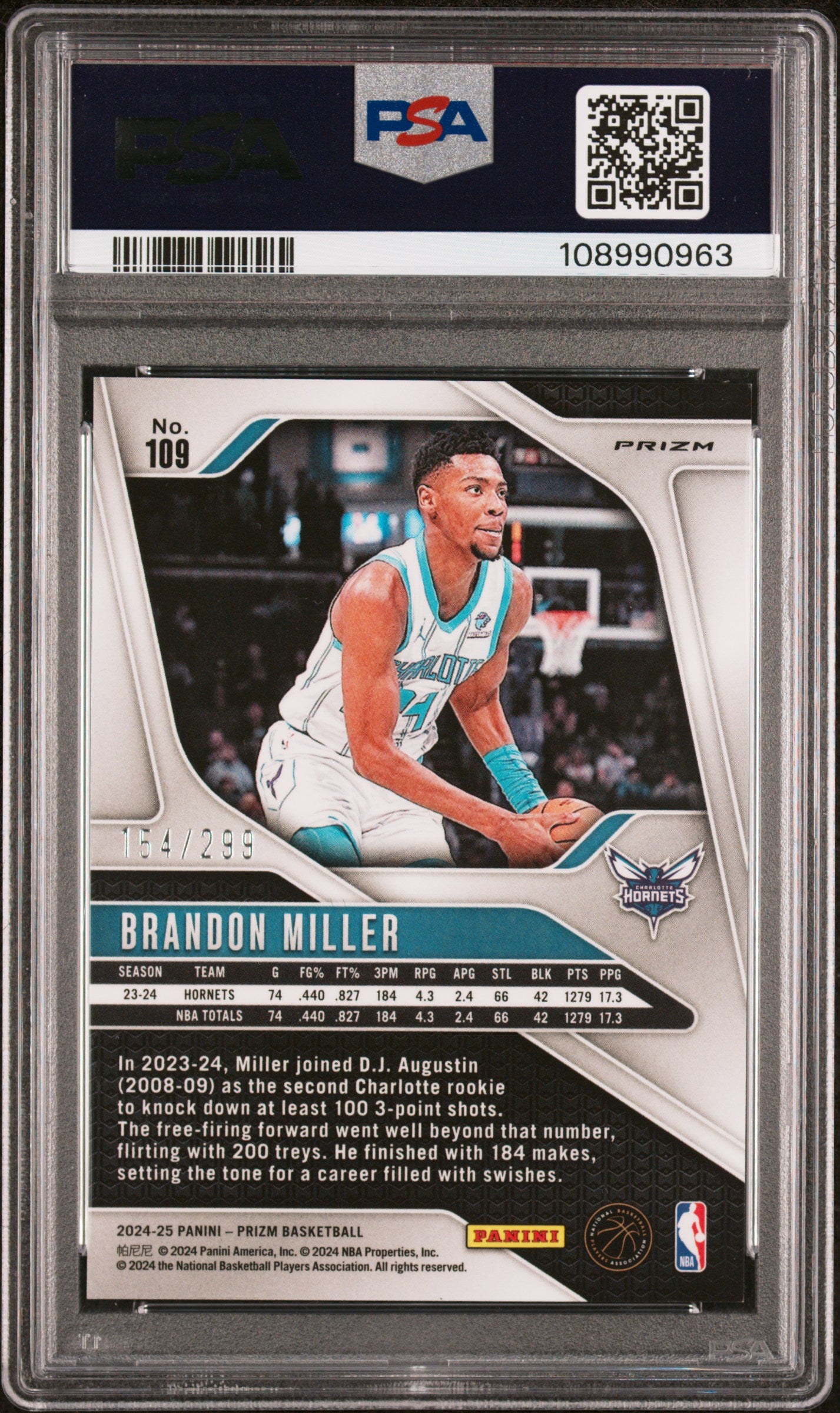 2024 Panini Prizm Brandon Miller Red #109 PSA 9
