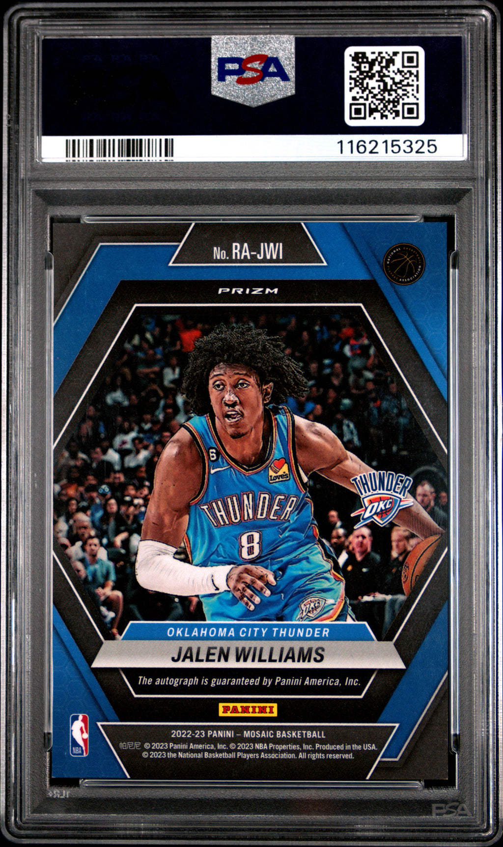 2022 Panini Mosaic Rookie Autographs Mosaic Jalen Williams Choice #RAJWI PSA 9