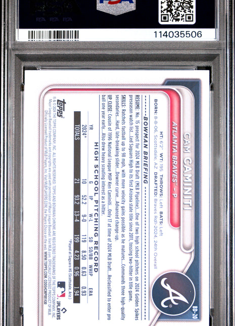 2024 Bowman Draft Cam Caminiti Orange #BD20 13/25 PSA 9