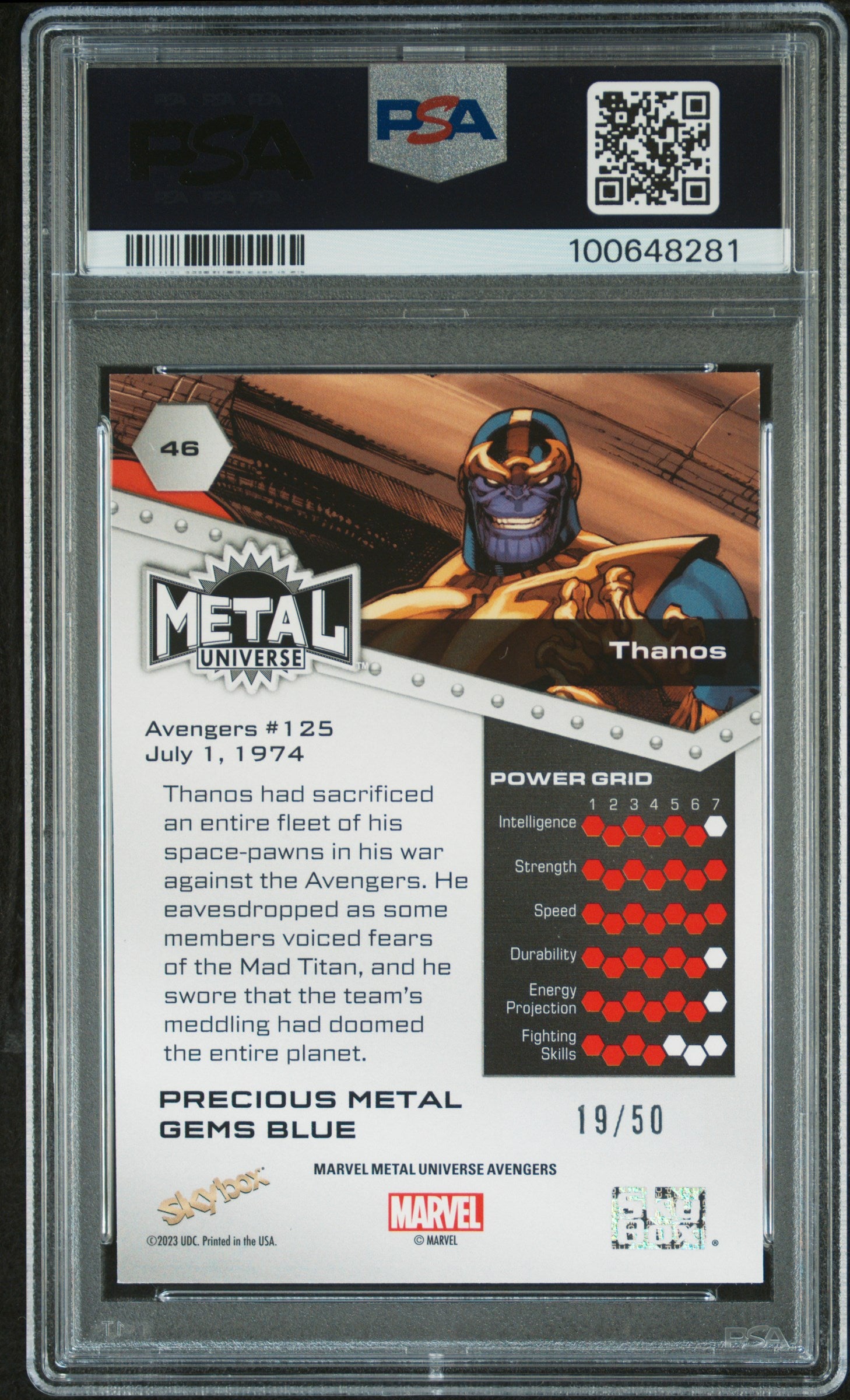 2024 Skybox Metal Universe Avengers Thanos #46 PSA 7