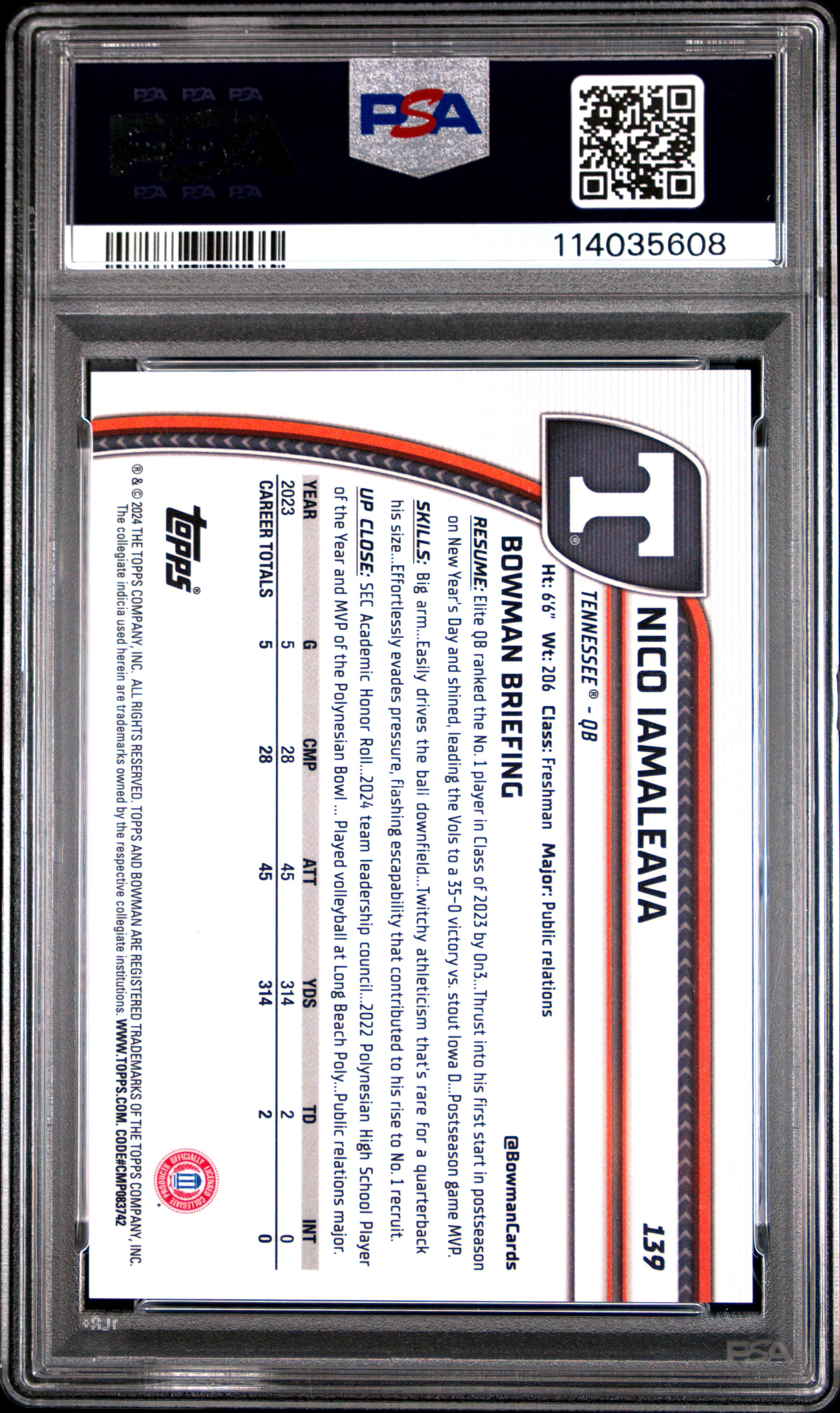 2024 Bowman University Chrome Sapphire Nico Iamaleava Gold Refractor #139 PSA 10