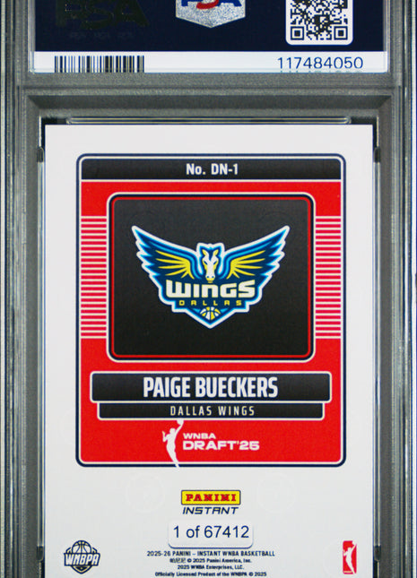 2025 Panini Instant WNBA Draft Night Paige Bueckers #DN1 PSA 9