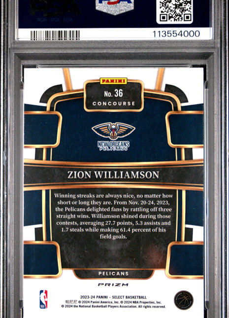 2023 Panini Select Zion Williamson Elephant Prizm #36 PSA 10