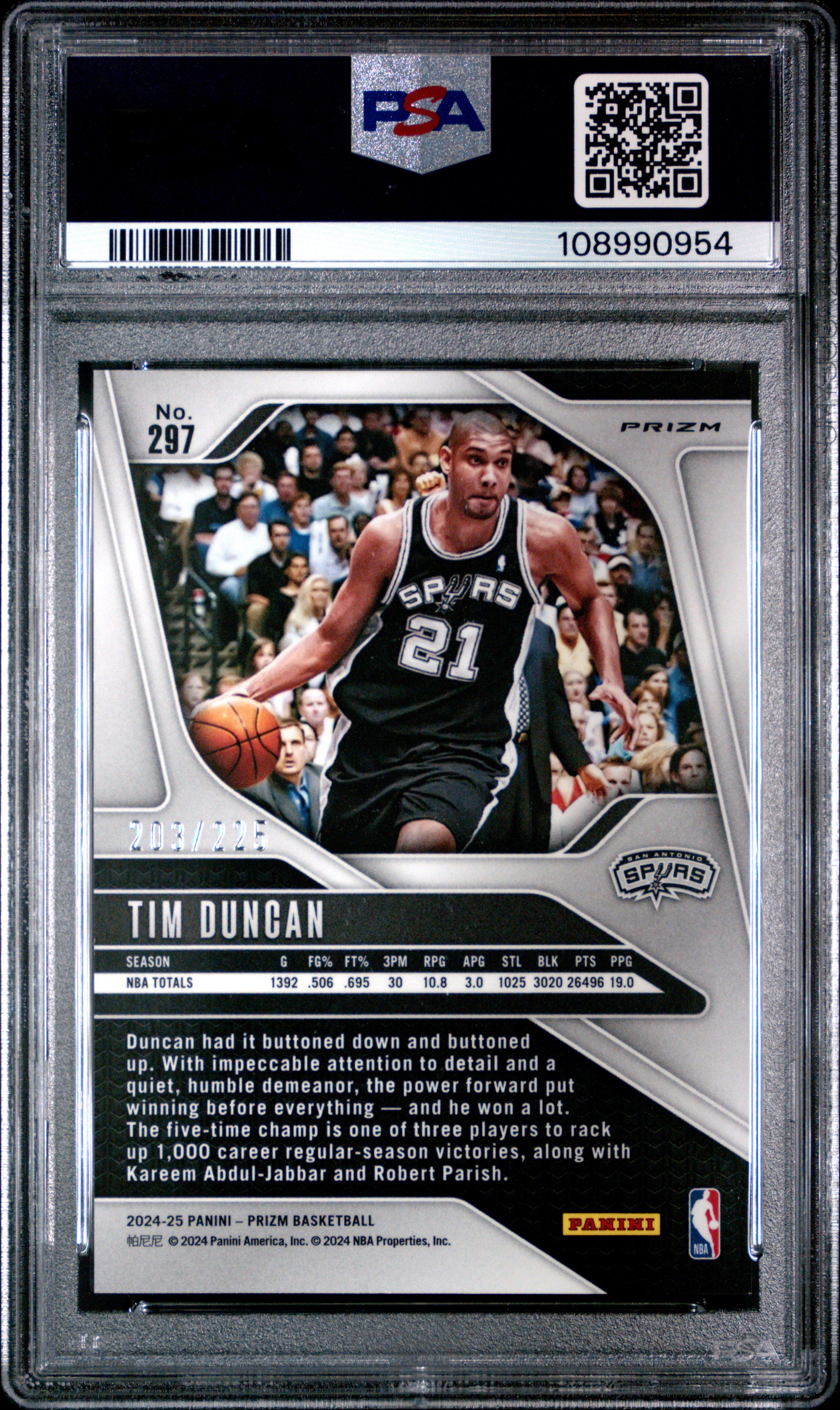 2024 Panini Prizm Tim Duncan Basketball #297 PSA 9