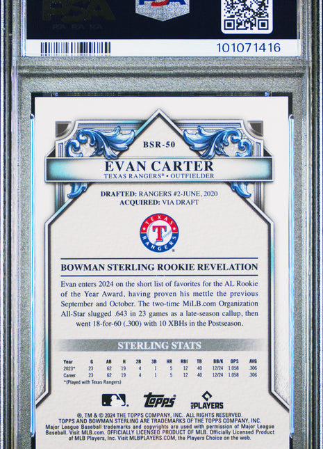 2024 Bowman Sterling Rookies Evan Carter Black Lava #BSR50 PSA 9