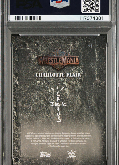 2025 Topps Chrome WWE Cactus Jack X Wrestlemania Charlotte Flair Laser Raywave #63 07/20 PSA 9
