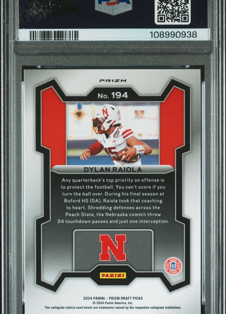 2024 Panini Prizm Draft Picks Dylan Raiola Ruby Wave #194 PSA 9