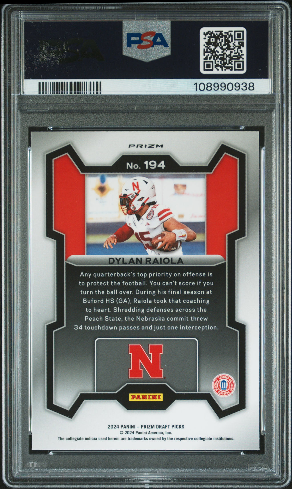 2024 Panini Prizm Draft Picks Dylan Raiola Ruby Wave #194 PSA 9