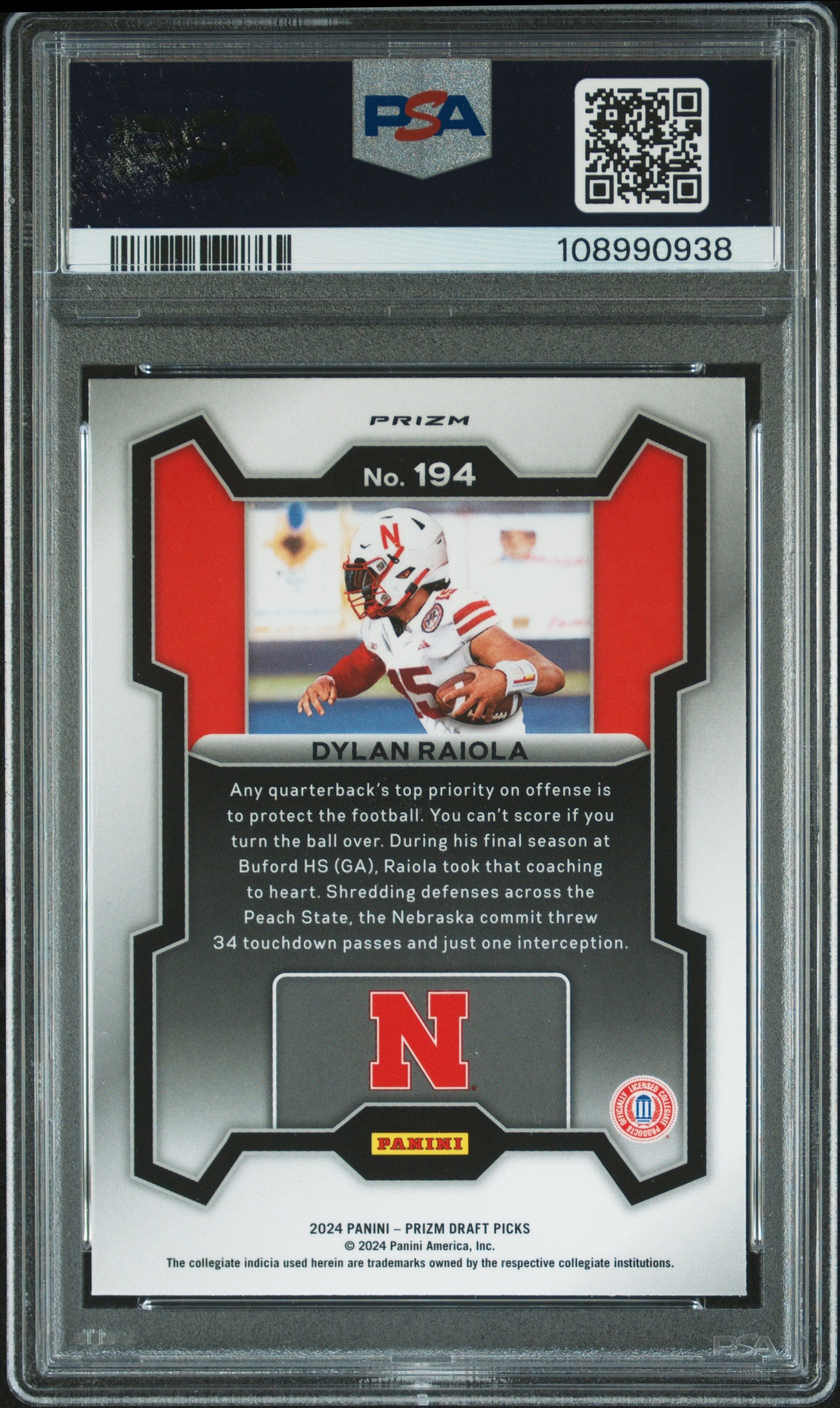 2024 Panini Prizm Draft Picks Dylan Raiola Ruby Wave #194 PSA 9