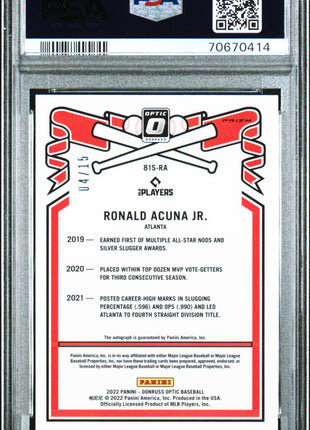 2022 Panini Donruss Optic Retro 1981 Signatures Ronald Acuna JR. RT. '81 SG White Mojo #81SRA PSA 10