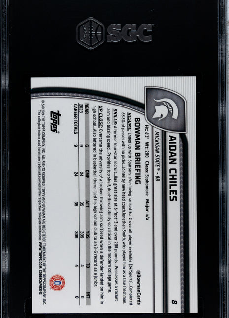 2024 Bowman U Chrome Aidan Chiles Purple Mini Dmnd. Refractor #8 SGC 10