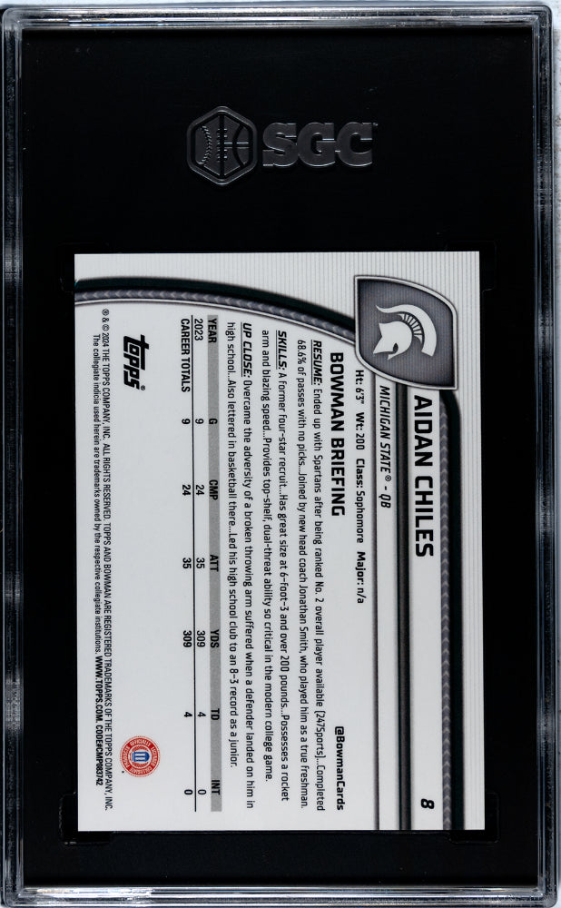 2024 Bowman U Chrome Aidan Chiles Purple Mini Dmnd. Refractor #8 SGC 10
