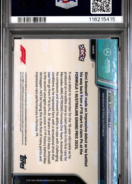 2025 Topps Now Formula 1 Kimi Antonelli #14 PSA 9