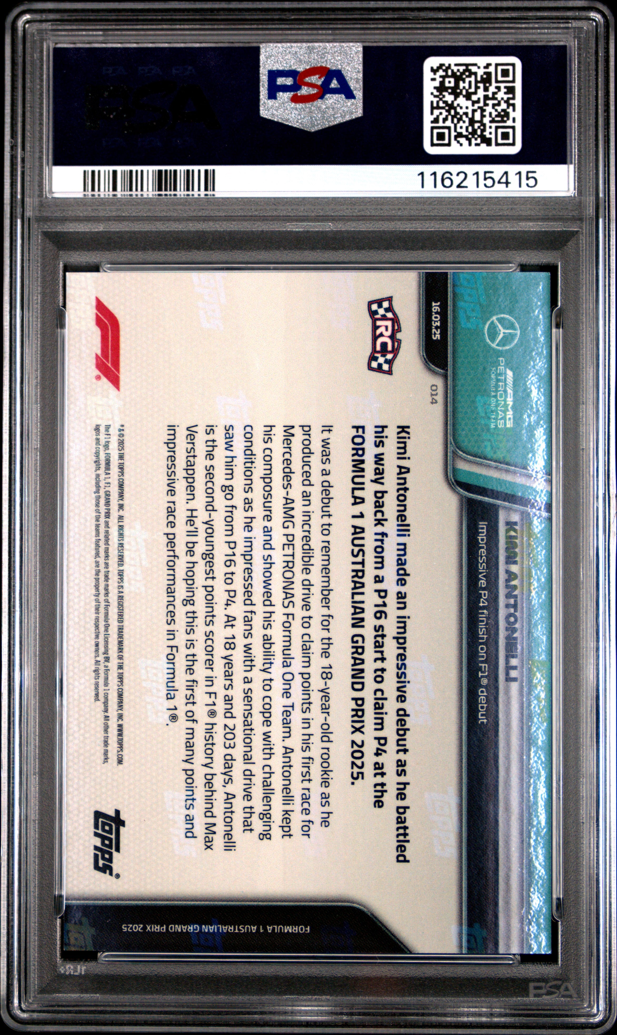 2025 Topps Now Formula 1 Kimi Antonelli #14 PSA 9