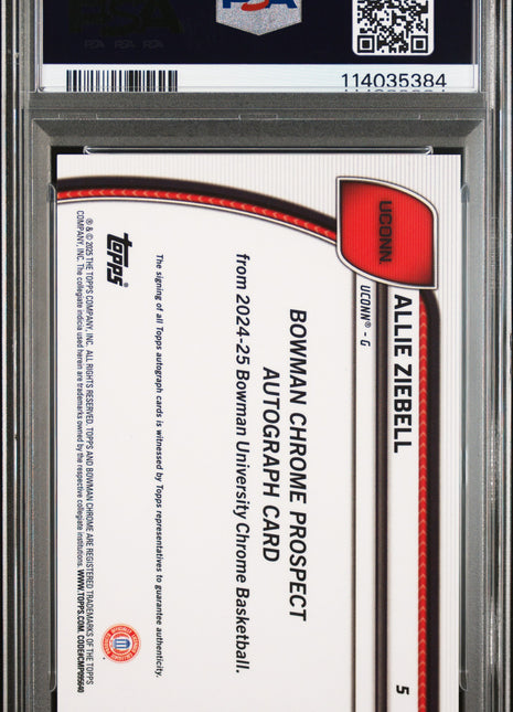 2024 Bowman Chrome University Allie Ziebell Au BLK & White Stealth Ref #5 PSA 9
