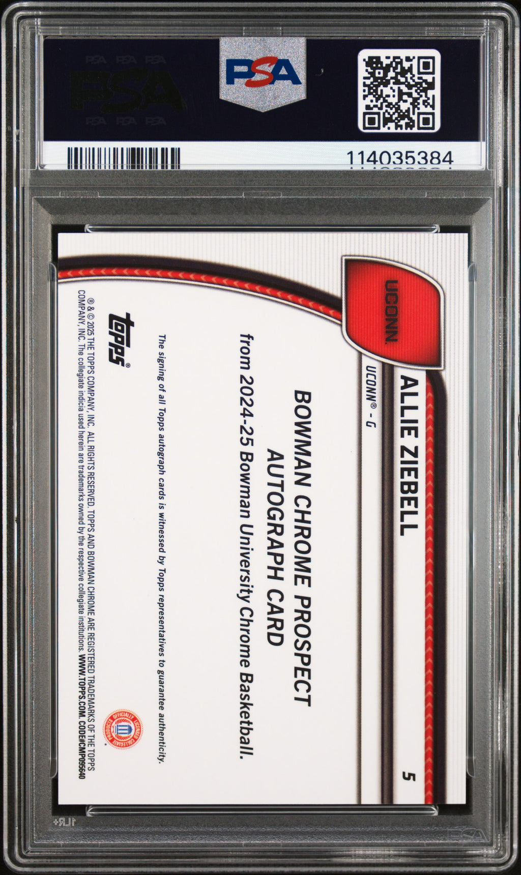 2024 Bowman Chrome University Allie Ziebell Au BLK & White Stealth Ref #5 PSA 9