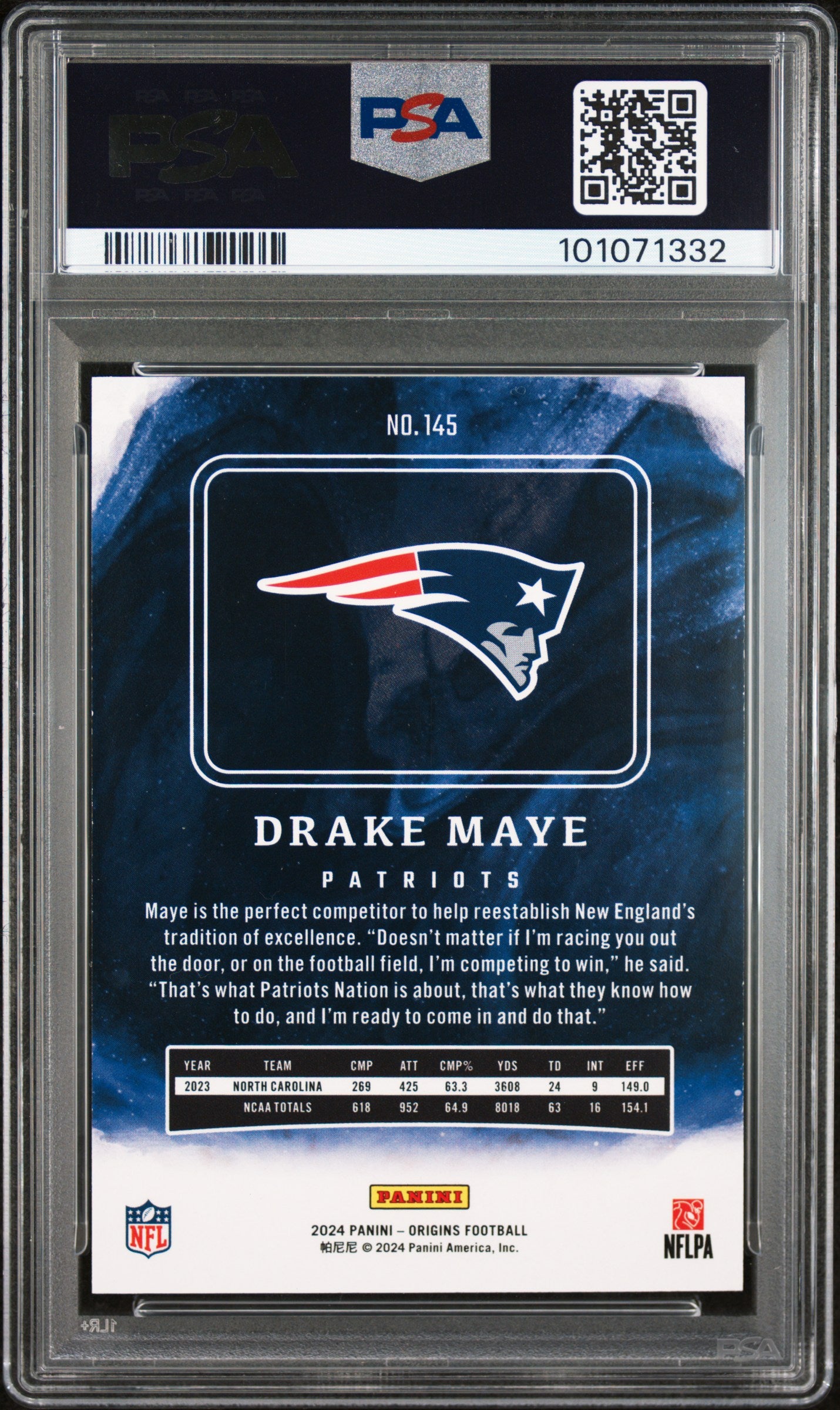 2024 Panini Origins Drake Maye #145 PSA 9