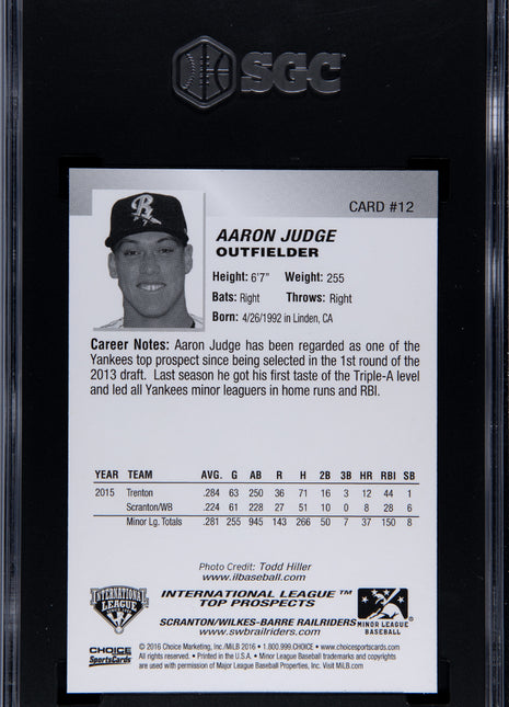2016 Choice Marketing Aaron Judge International League Top Prospects #12 SGC 9