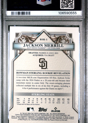2024 Bowman Sterling Rookies Jackson Merrill Speckle Refractor #BSR1 63/99 PSA 9