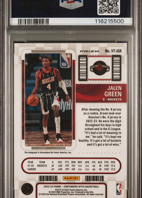 2022 Panini Contenders Optic Veteran Ticket Autographs Jalen Green #VTJGR PSA 9