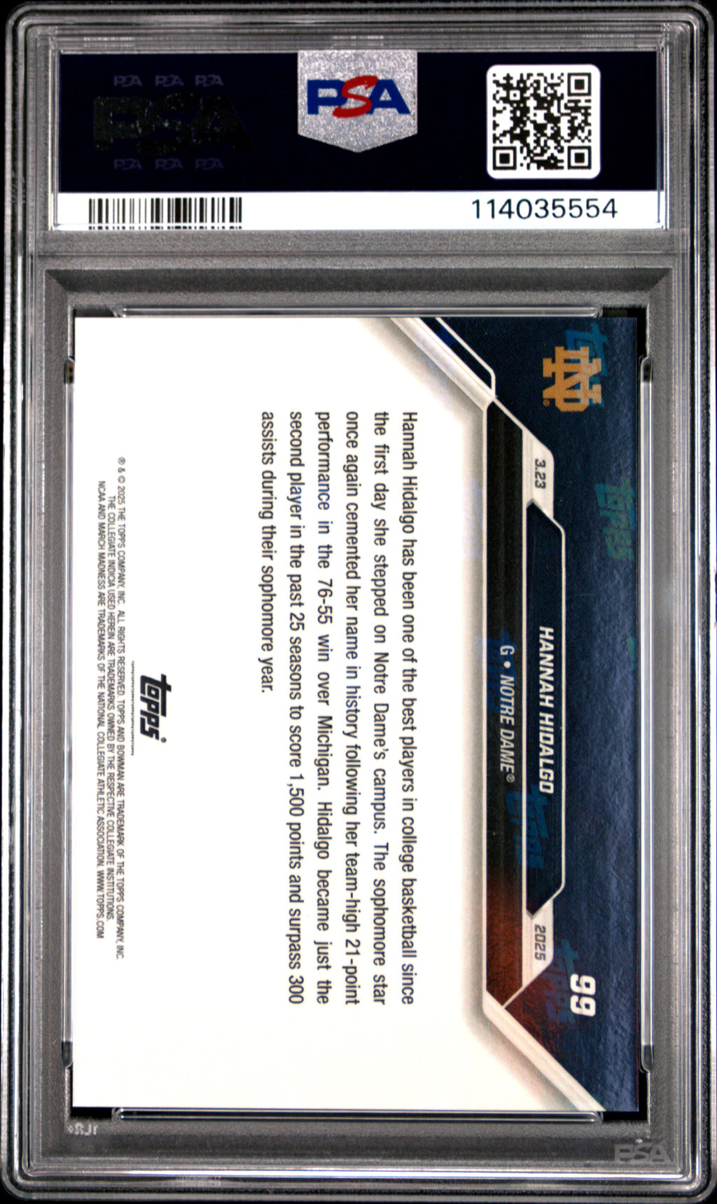 2024-25 Bowman U Now Hannah Hidalgo Ncaa Logo #99 12/49 PSA 9