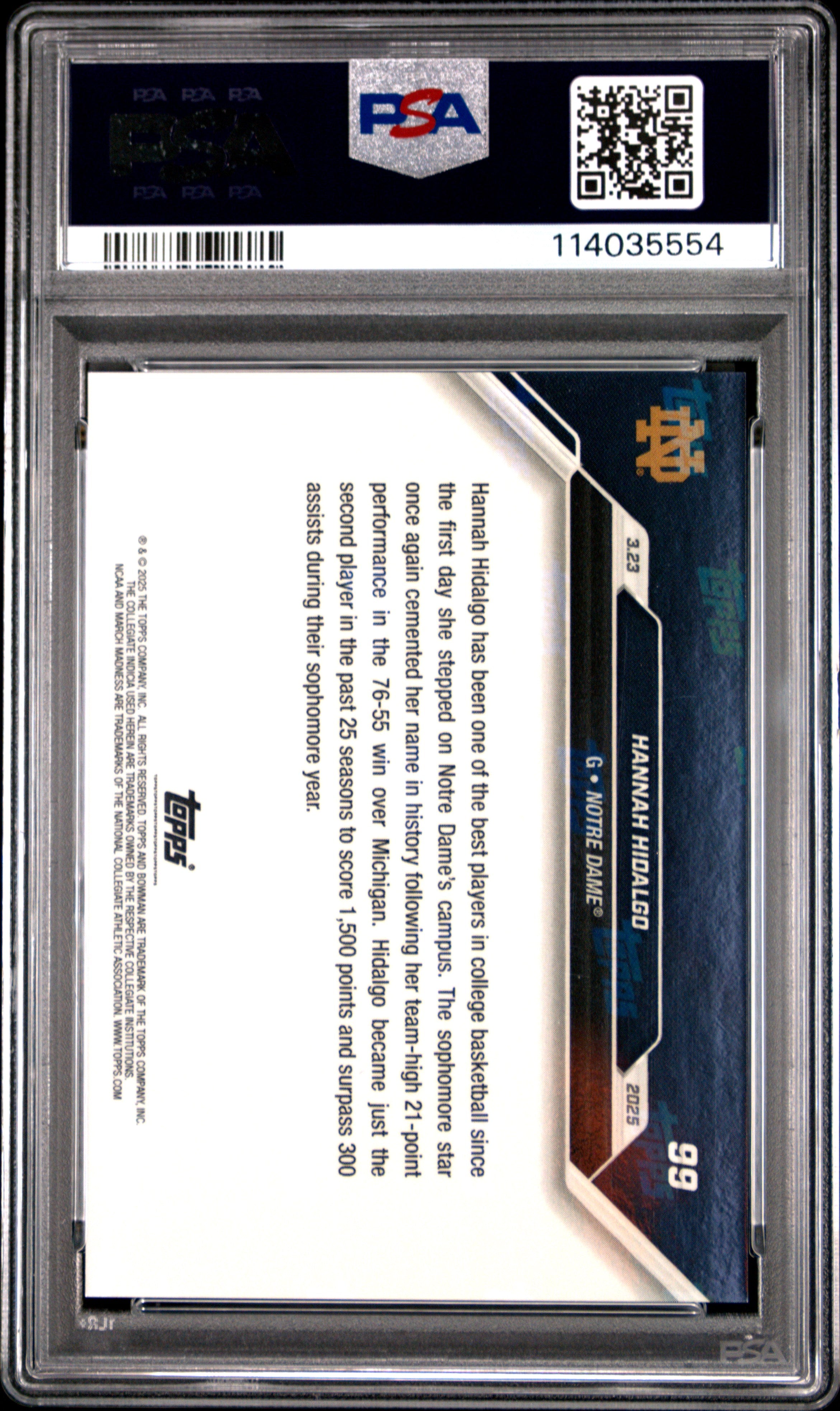 2024-25 Bowman U Now Hannah Hidalgo Ncaa Logo #99 12/49 PSA 9