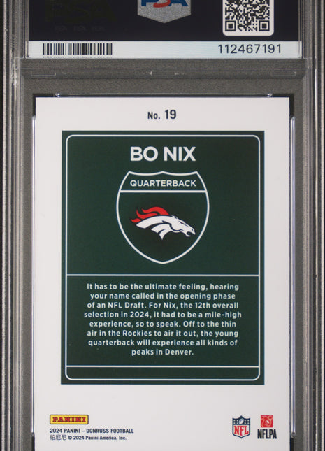 2024 Panini Donruss Downtown! Bo Nix #19 PSA 9