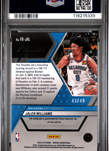 2022 Panini Mosaic Autographs Fast Break Jalen Williams Red #FBJAL PSA 9
