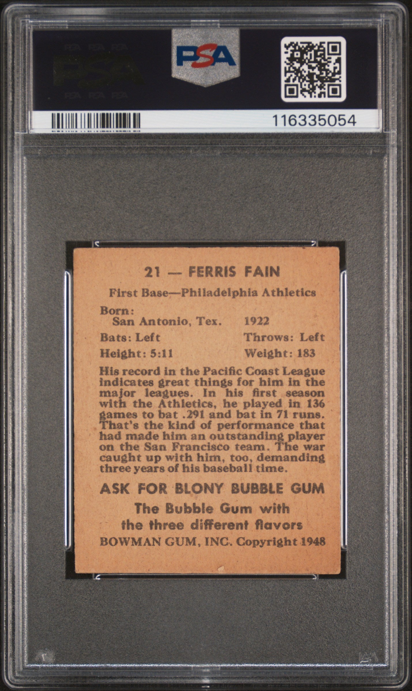 1948 Bowman Ferris Fain #21 PSA 6