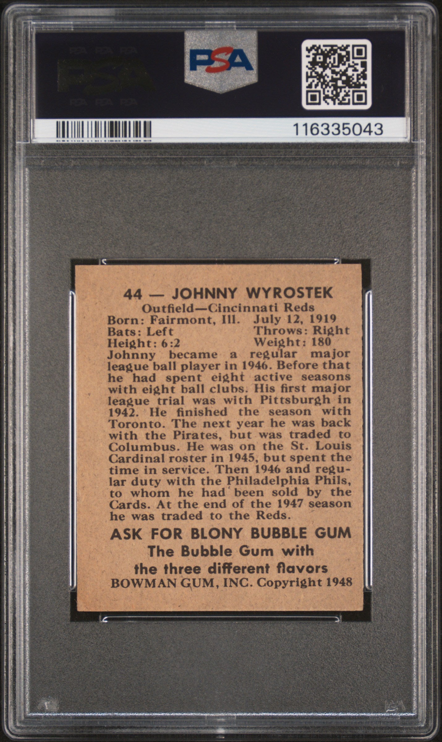 1948 Bowman Johnny Wyrostek #44 PSA 6
