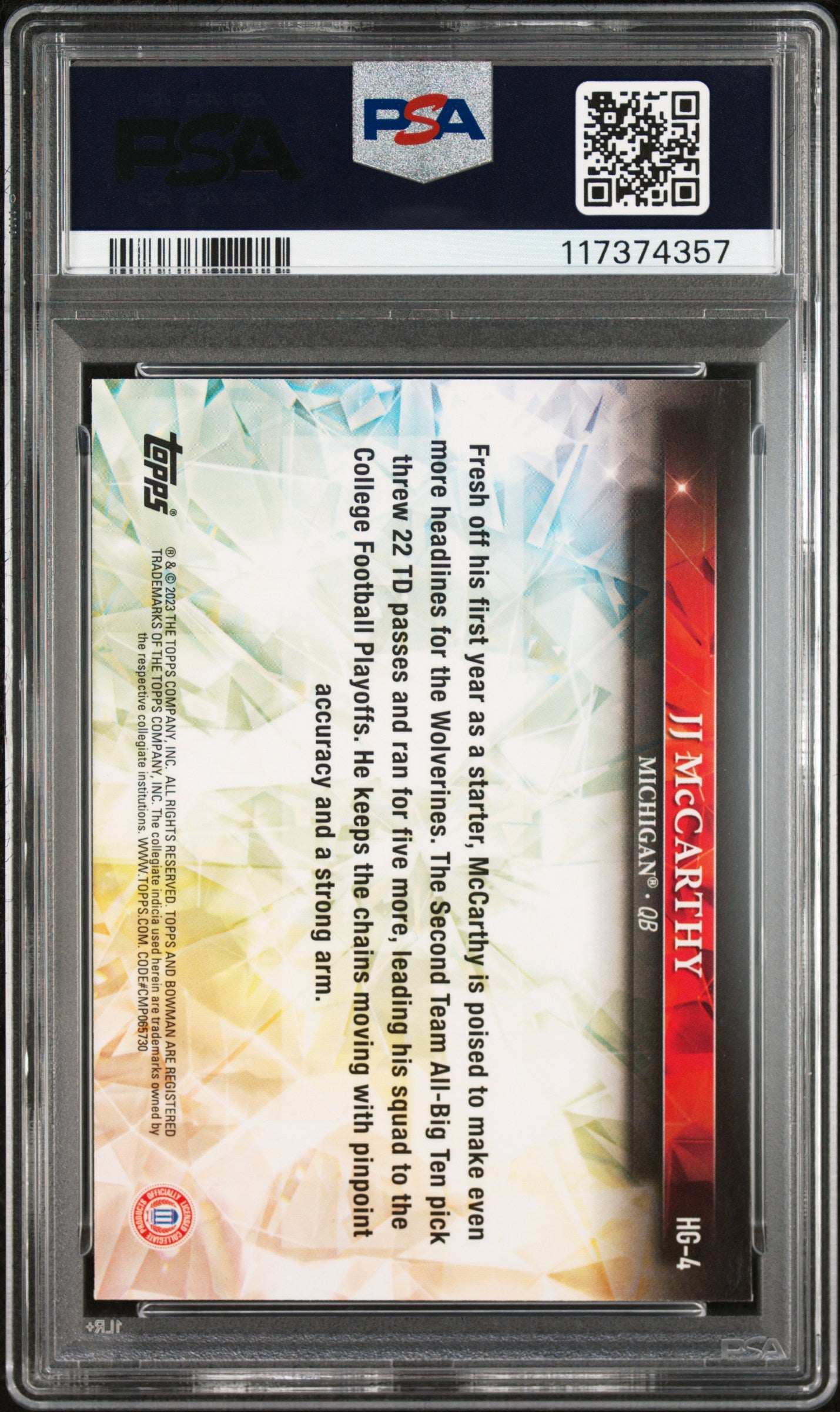 2023 Bowman University Chrome Hidden Gems JJ Mccarthy Foil Error #HG4 PSA 9