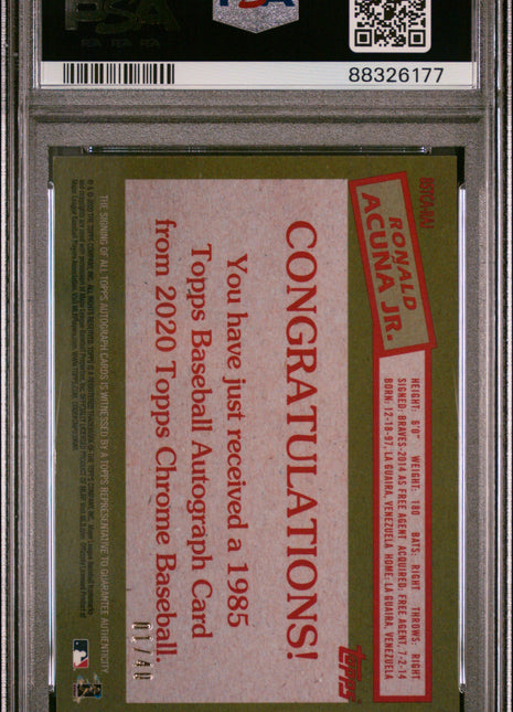 2020 Topps Chrome 1985 Topps Ronald Acuna JR. '85 Autograph #85TCARAJ PSA 9