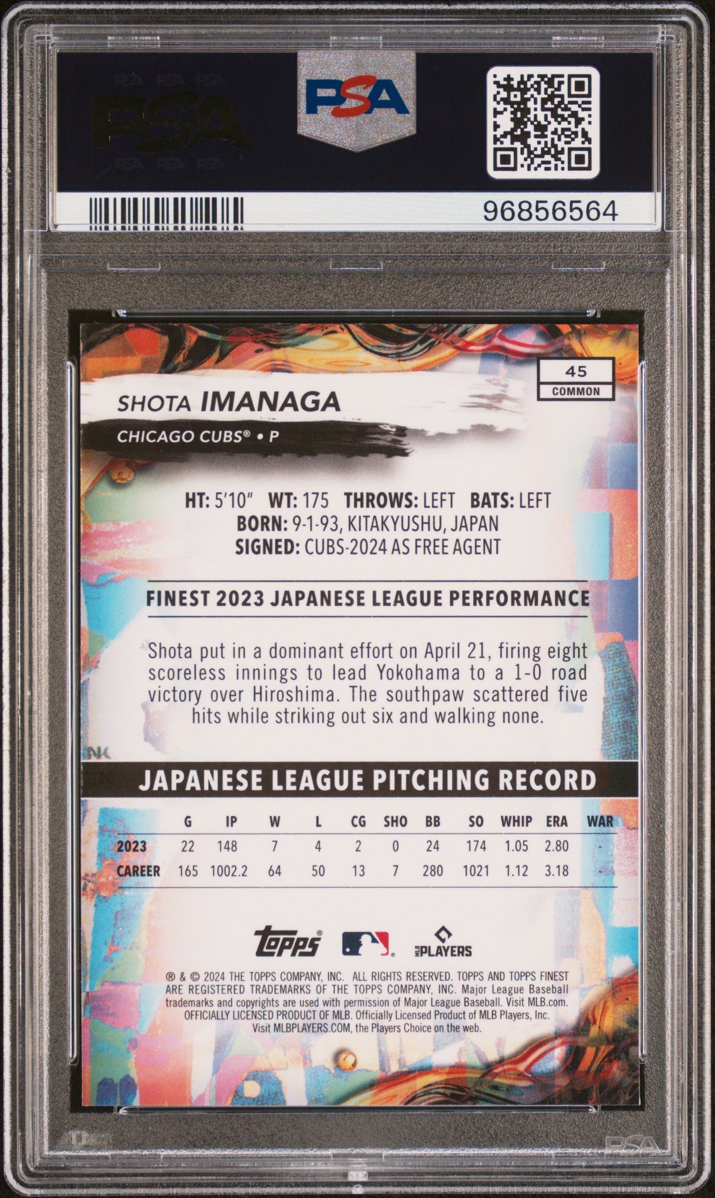 2024 Topps Finest Shota Imanaga #45 PSA 10