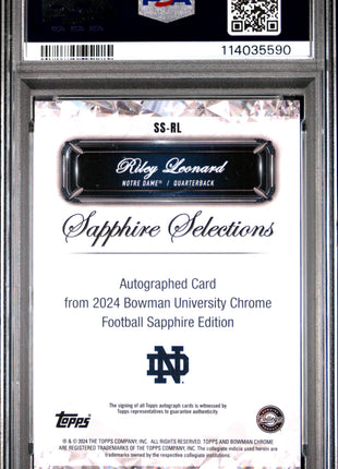 2024 Bowman University Chrome Sapphire Sapphire Selections Signatures Riley Leonard #SSRL PSA 10