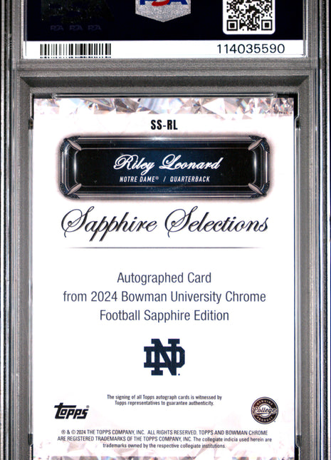 2024 Bowman University Chrome Sapphire Sapphire Selections Signatures Riley Leonard #SSRL PSA 10