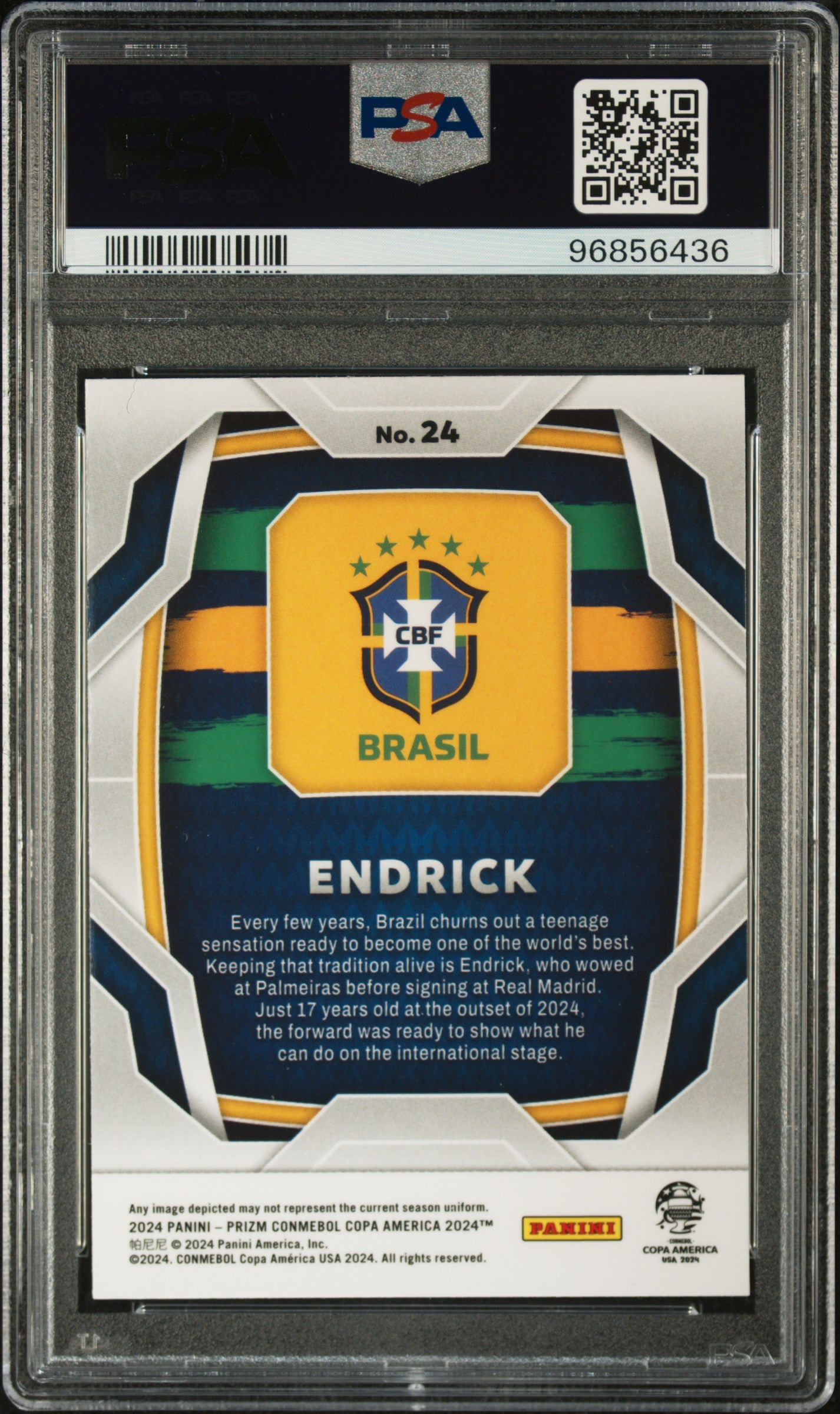 2024 Panini Prizm Conmebol Copa America Endrick #24 PSA 10
